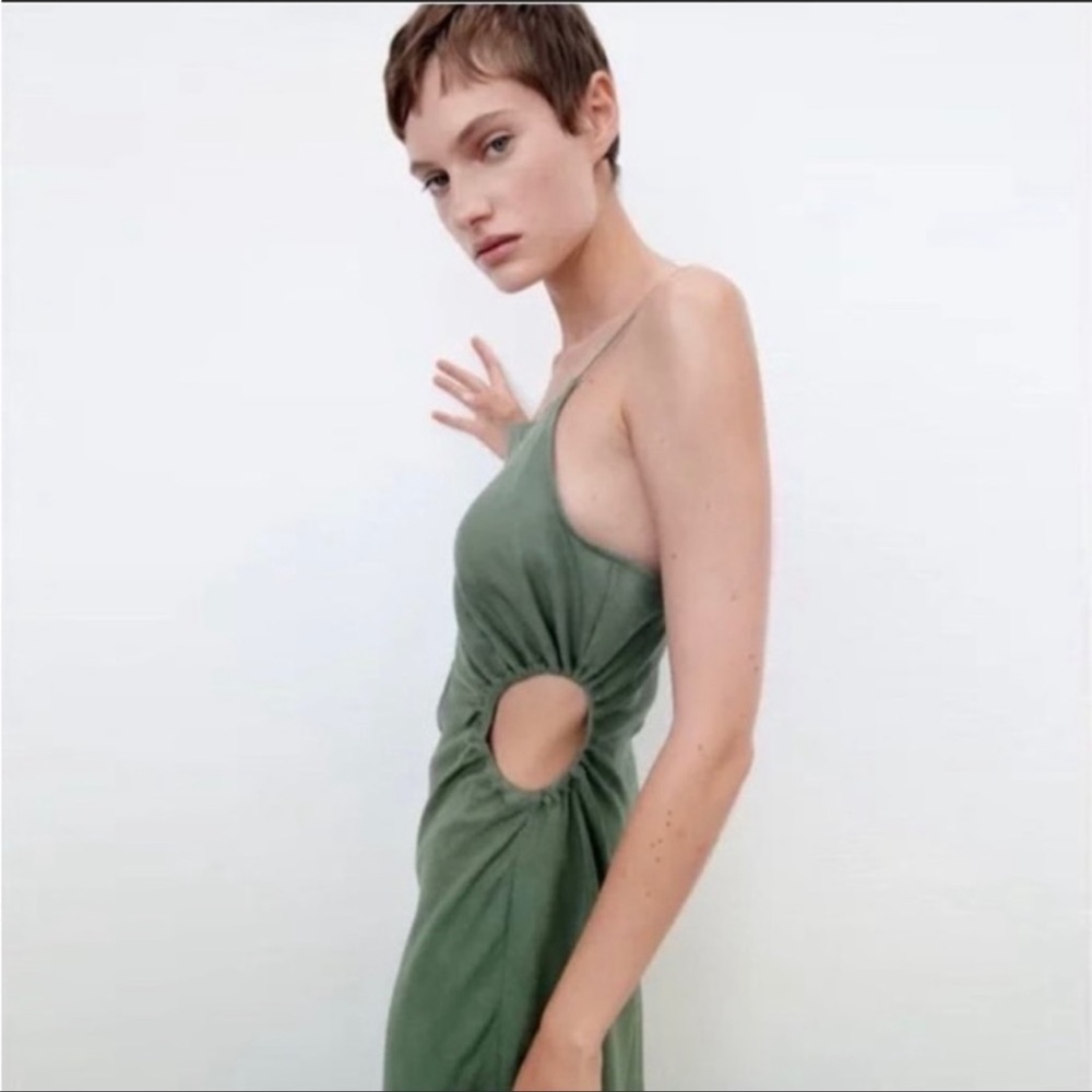 Zara cut out green linen dress